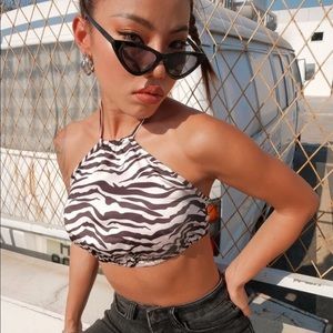 zebra stripe tie back halter top